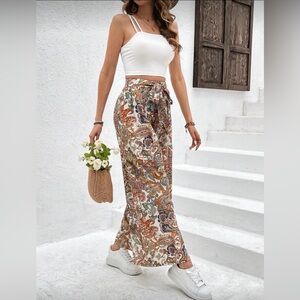 SHEIN Colorful Paisley Wide-Leg Trousers